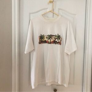 🏝️Men’s Hawaiian Beach🏝️ White Short Sleeve Crew Neck T-Shirt size XL